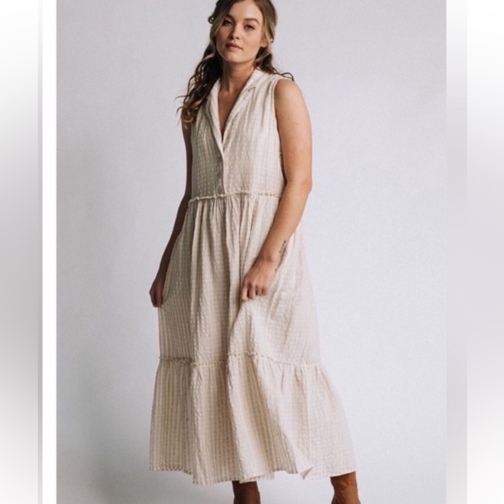 Free People Cream Textured gingham  Dress